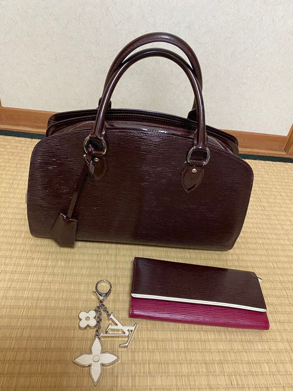 Handbag Wallet Key Holder 3 Piece Set Dark Purple White