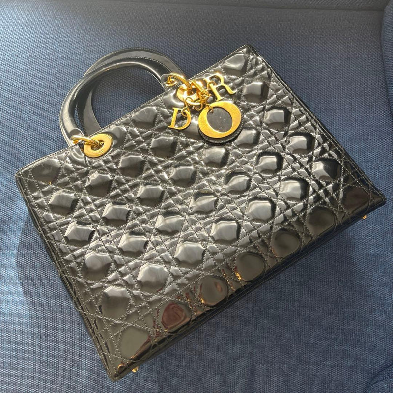 Lady  Large Handbag Patent Leather Black