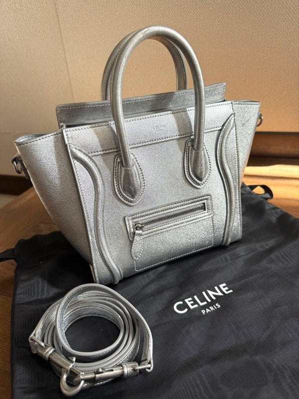 Celine Luggage Nano Handbag Crossbody Lambskin Silver Hardware
