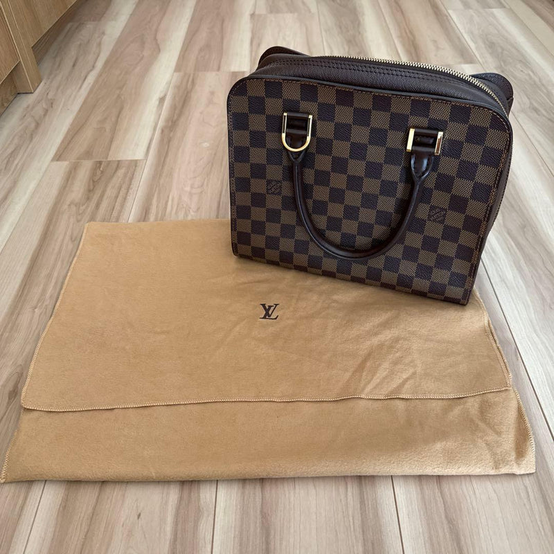 Louis Vuitton Triana Handbag Damier Ebene Canvas Leather Brown