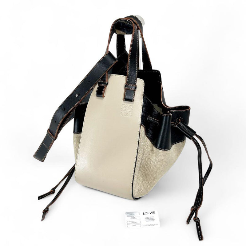 Loewe Hammock Drawstring Bag 062010 Canvas Leather Crossbody Shoulder Black