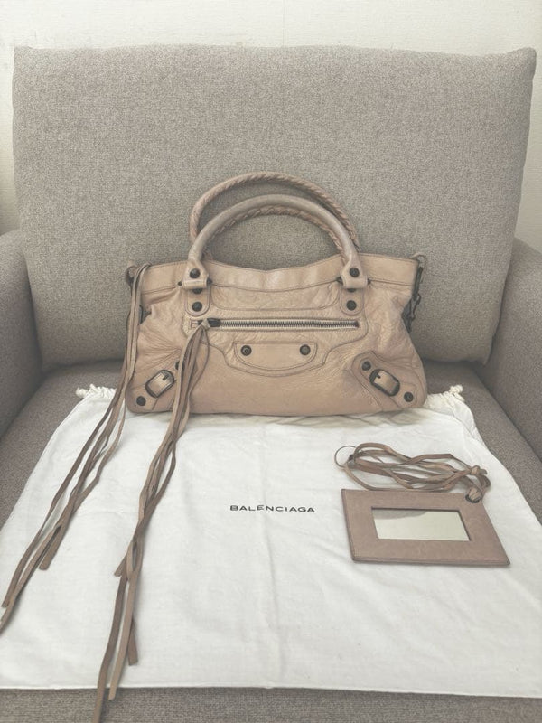 Balenciaga The First Handbag Pink Beige Leather Shoulder Bag