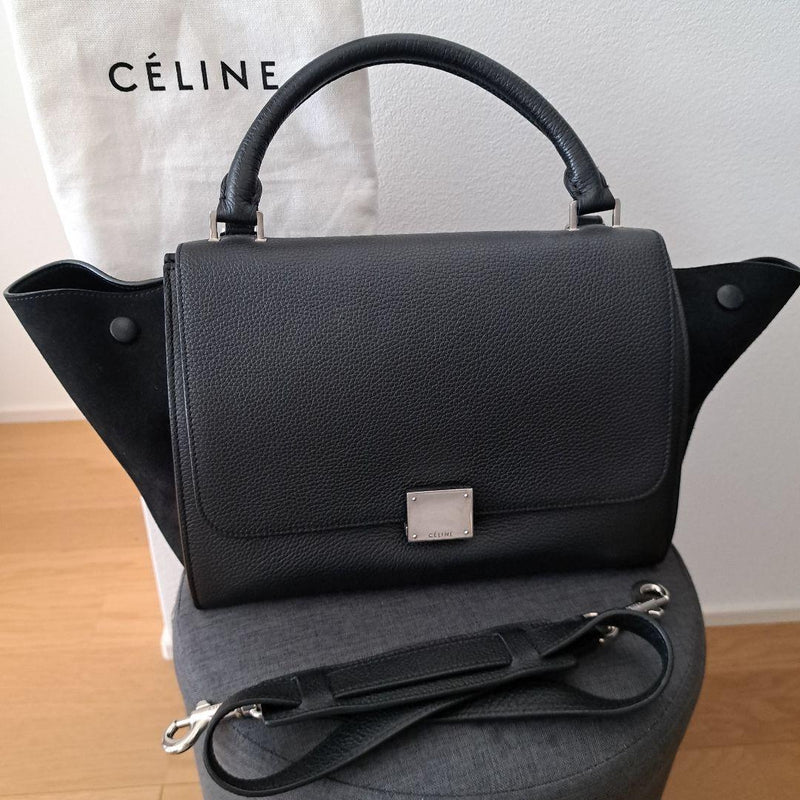 Céline Trapeze Small Handbag Shoulder Bag Black Leather