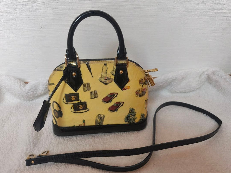 Louis Vuitton Vernis Alma Bb 2-Way Hand Shoulder Bag Ivory Noir Gold Hardware