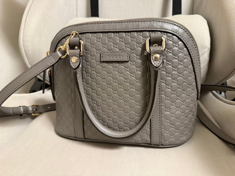 Gucci Microguccissima Handbag Shoulder Bag Gray Leather Removable Strap