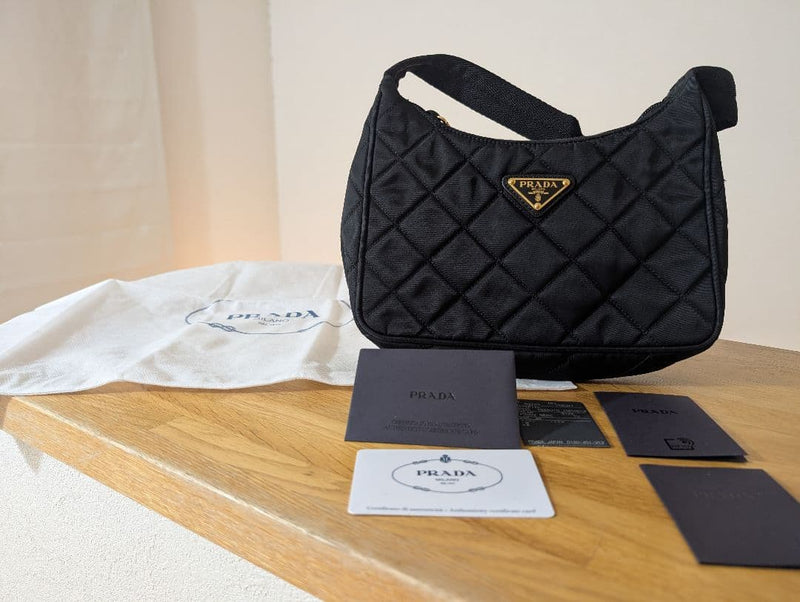 Prada One Shoulder Bag Recycled Polyamide Black Gold Plate