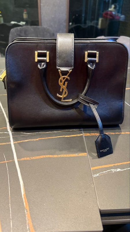 Ysl Saint Laurent Baby Cabas Handbag Leather Black Gold Hardware