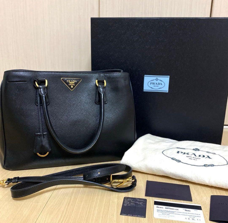 Prada Saffiano Lux Galleria BN1874 2-Way Tote Bag Leather Nero Black