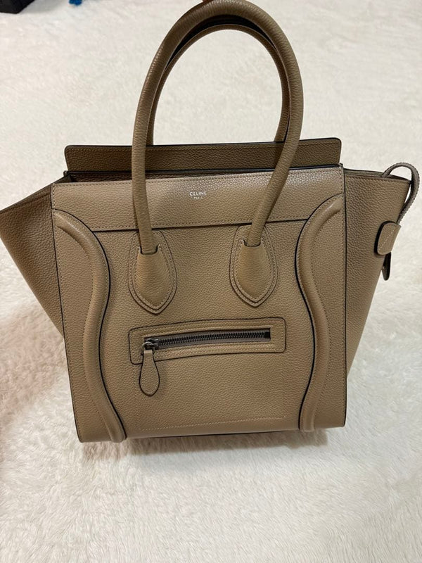Celine Luggage Micro Handbag Tote Dune Leather