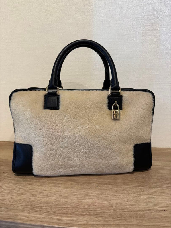 Loewe Amazona 36 Handbag Shearling Leather Off-white Tote