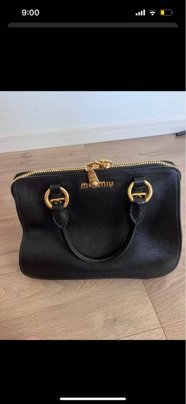 Miu Miu 52797 Handbag Shoulder Bag Leather Black Gold Hardware