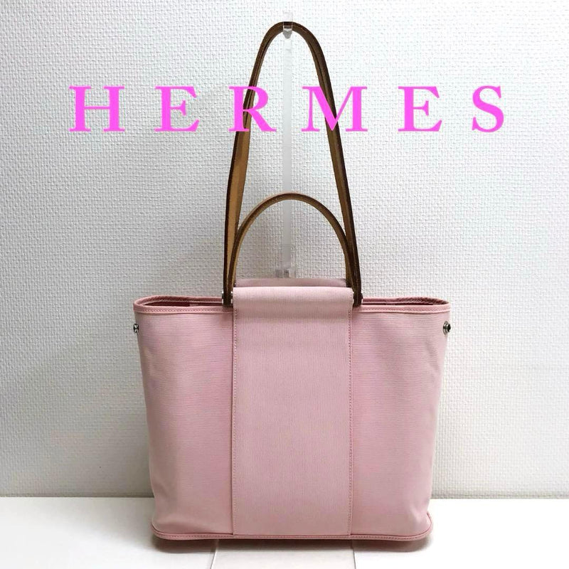 Hermes Cabas Pm 2way Shoulder Bag Toile Officier Light Pink Silver Hardware