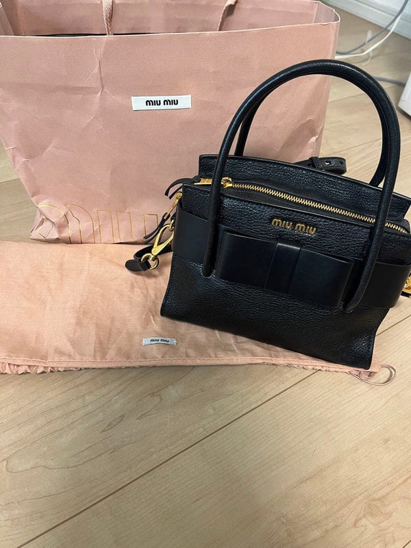 Miu Miu Madras Fiocco Shoulder Bag Leather Black Handbag