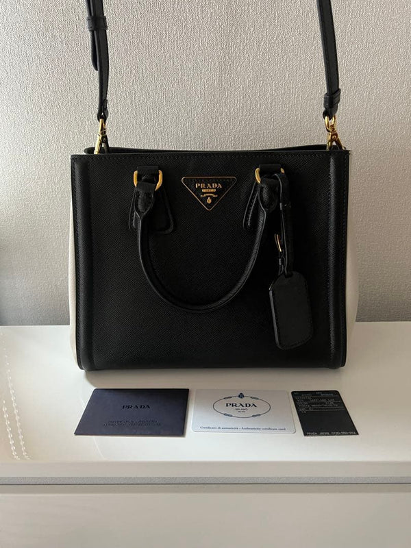Prada Saffiano 2way Shoulder Handbag Leather Black