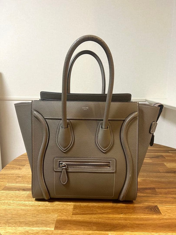 Celine Micro Luggage Handbag Baby Drummed Calfskin Gray
