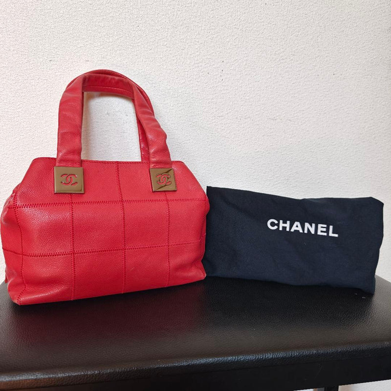 Chanel Chocobar Handbag Caviar Skin Dark Pink Leather