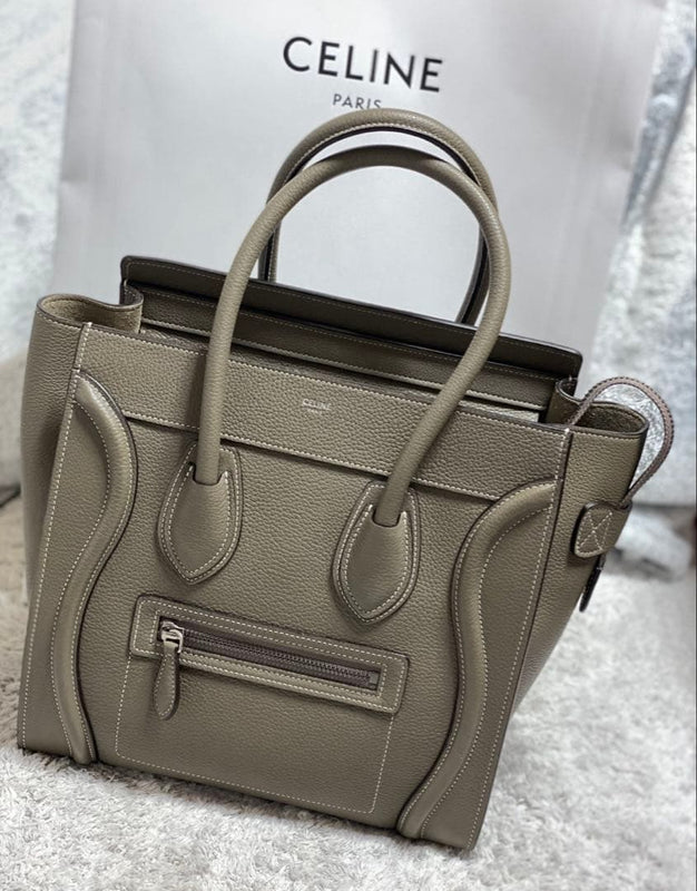 Luggage Micro Tote Bag Calfskin Souris Greige Leather Handbag