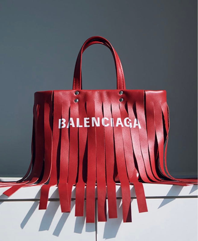 Balenciaga Fringe Tote Bag Red Leather Shoulder Bag