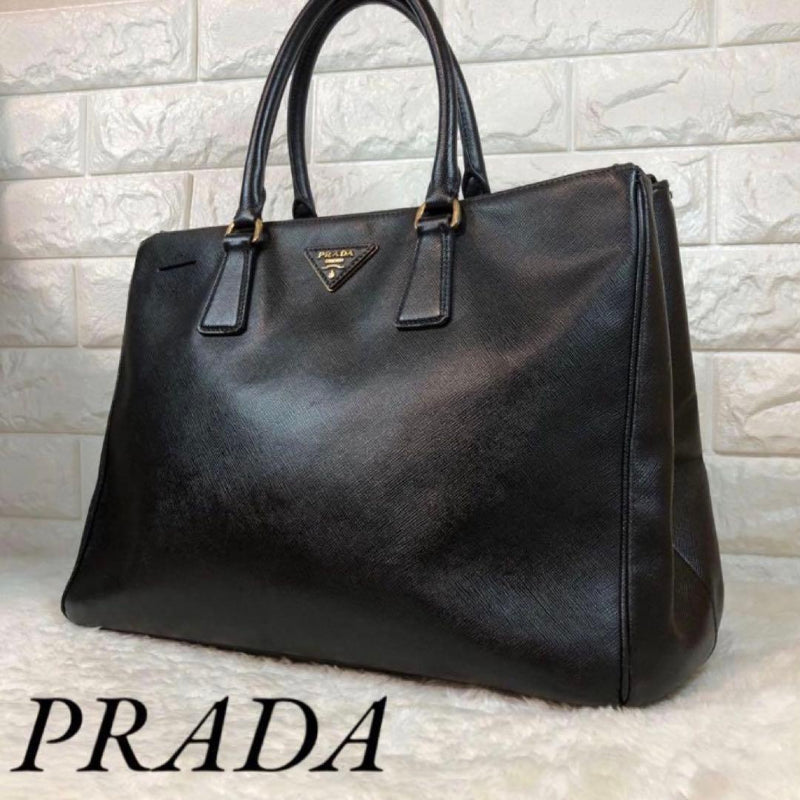 Prada Saffiano Galleria Handbag Tote Shoulder Bag Black Leather