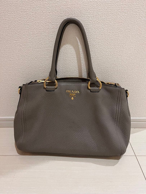 Prada Greige Leather Handbag Shoulder Bag Gold Hardware