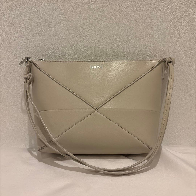 Loewe Puzzle Fold Pouch Shoulder Bag Mini White Leather Silver Hardware
