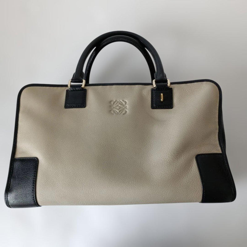 Loewe Amazona 36 Handbag Tote Bag Leather Beige Black Embossed Logo