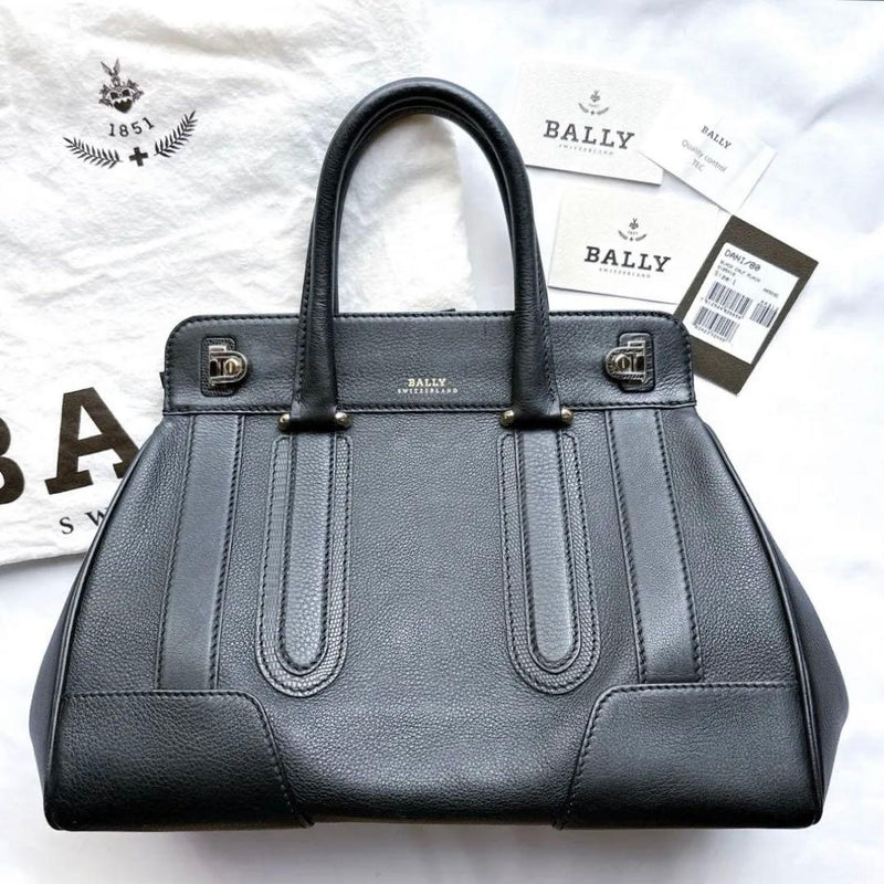 Bally Handbag Leather Black Boston Bag