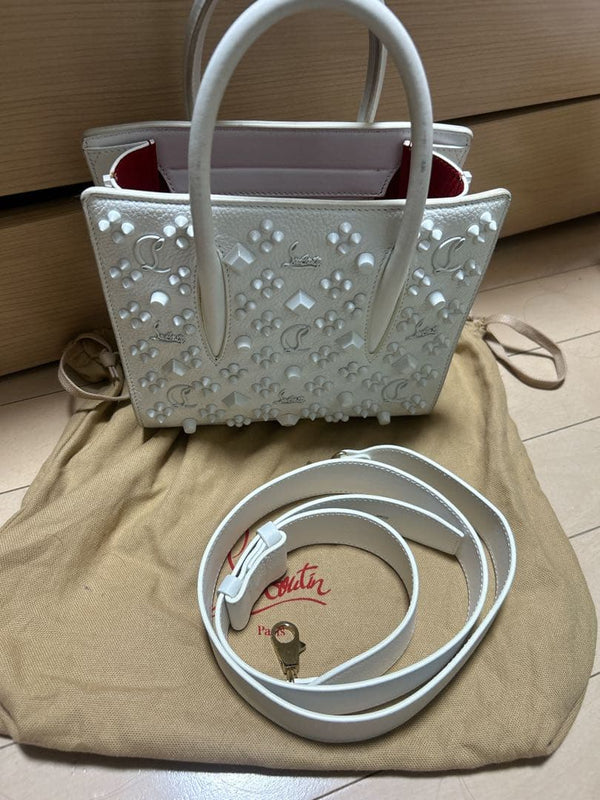 Christian Louboutin Paloma Top Handle Bag Lionne Nubuck Leather White Gold