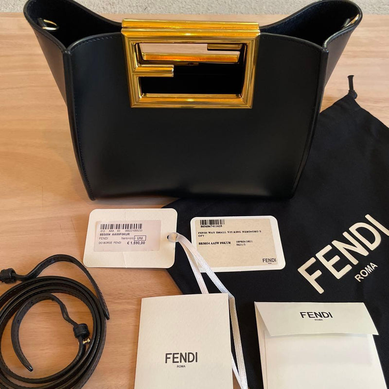 Fendi Way Small Handbag Shoulder Bag Nero Black Gold Hardware