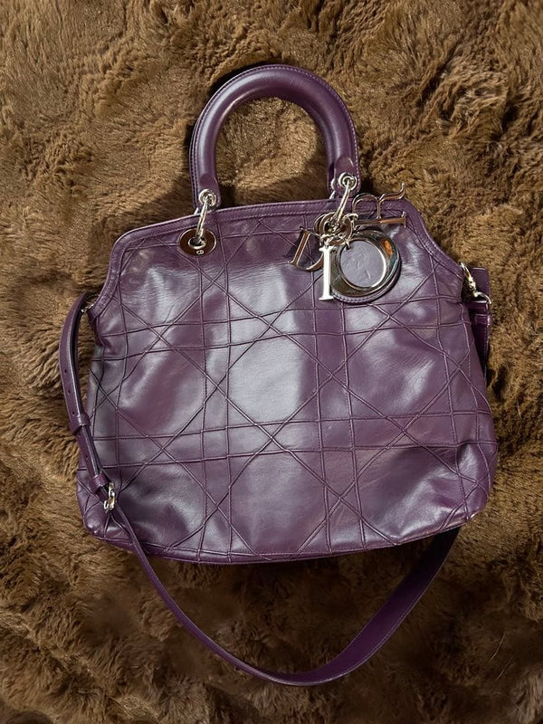 Christian Dior Granville Cannage Handbag Sheepskin Purple
