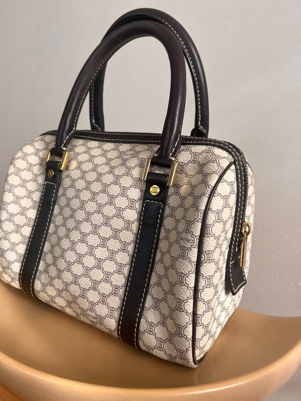 Celine Macadam 11/05076/CAN/XIV Mini Boston Handbag Pvc Leather White Black