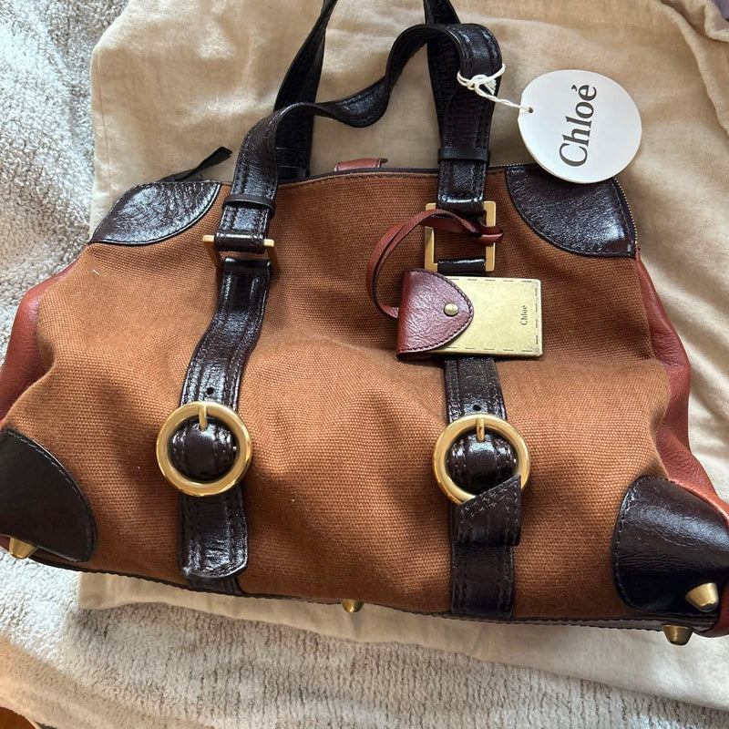 Chloé Handbag Canvas Leather Brown Dark Brown Shoulder Bag