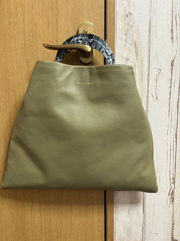 Marni Venice Medium Bucket Bag Leather Green Shoulder Tote Bag