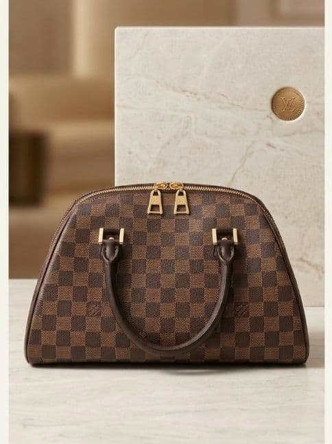 Damier Ribera Mm Handbag Brown Gold Hardware
