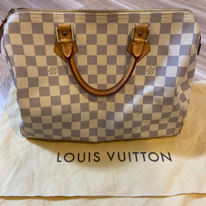 Louis Vuitton Damier Speedy Handbag Canvas Leather Handles