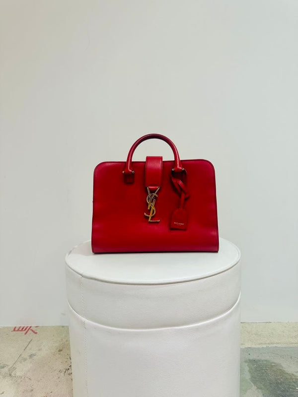 Ysl Monogram Handbag Red Leather Gold Hardware