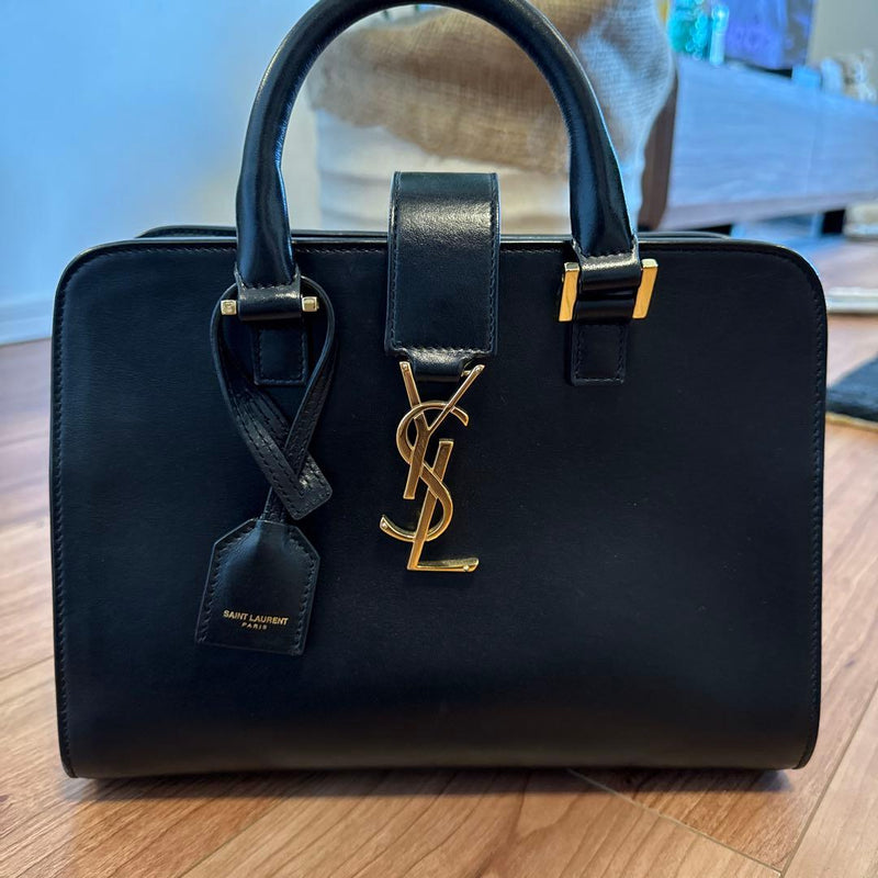 Saint Laurent Ysl Baby Cabas Handbag Leather Black Crossbody Shoulder Bag
