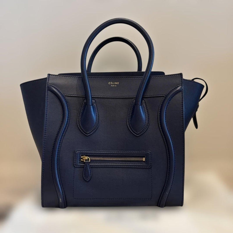 Celine Luggage Medium Handbag Smooth Calfskin Navy Tote Bag