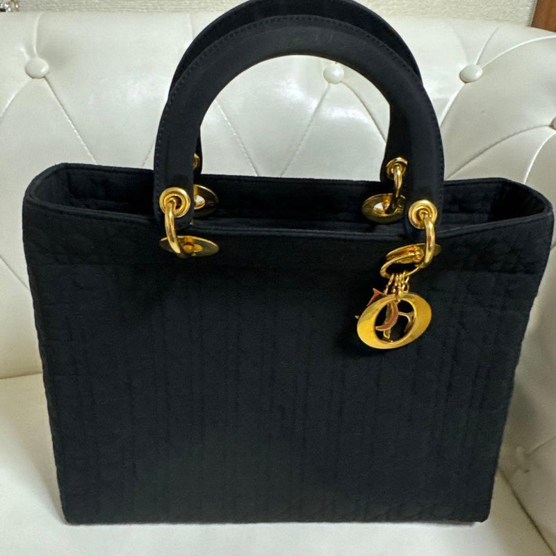 Christian Dior Lady Dior Cannage Handbag Nylon Black Shoulder Bag