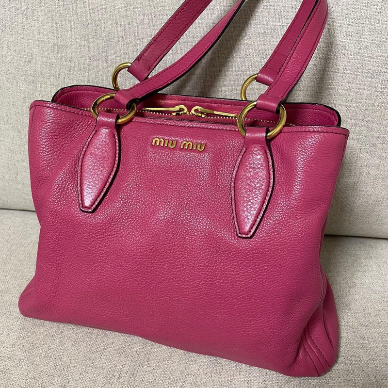 Miu Miu Handbag Pink Leather Gold Logo
