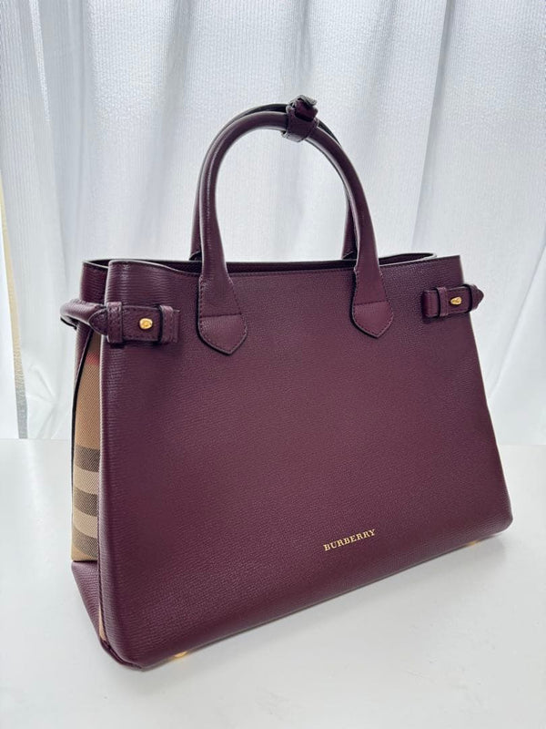 Burberry 2 Way Handbag Shoulder Crossbody Bag Leather Mahogany Red