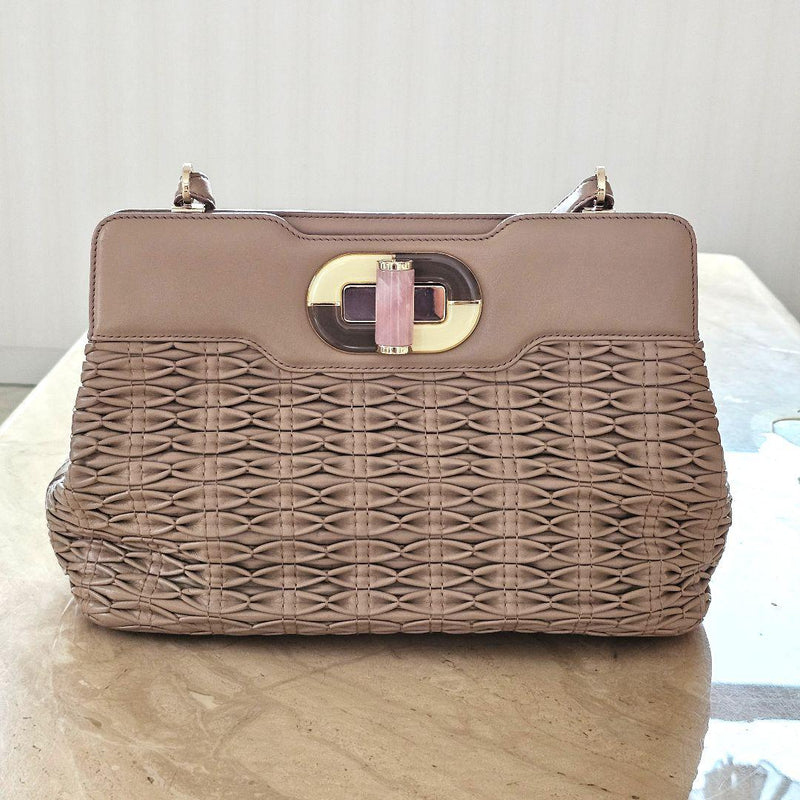 Bvlgari Handbag Shoulder Bag Pink Beige Leather Rose Quartz Hardware