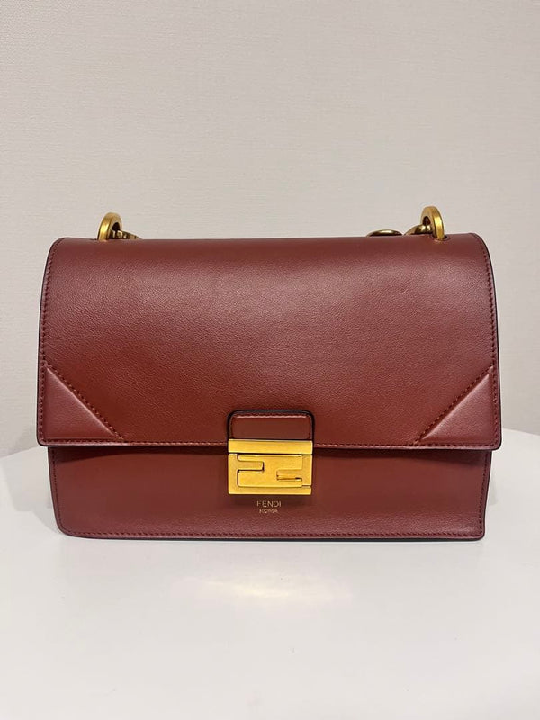 Fendi Can You 2-Way Shoulder Bag Leather Brown Chain Handle Flap Type