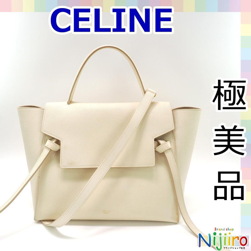 Celine Belt Bag Small Handbag Shoulder Bag Leather White Ivory Beige