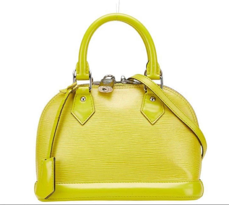 Louis Vuitton Alma Bb MI1114 Handbag Monogram Canvas Neon Yellow