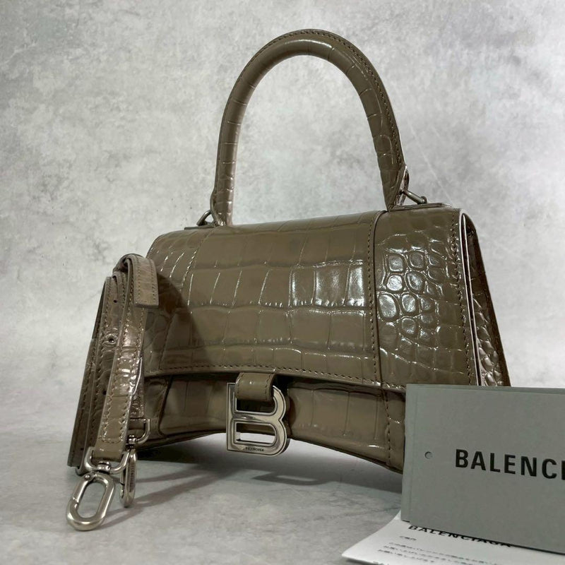 Balenciaga Hourglass Croco 2-Way Handbag Shoulder Bag Leather Beige