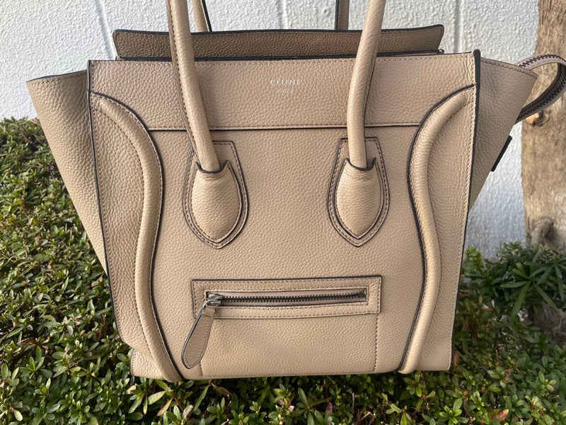 Celine Luggage Mini Shopper Handbag Tote Leather Beige