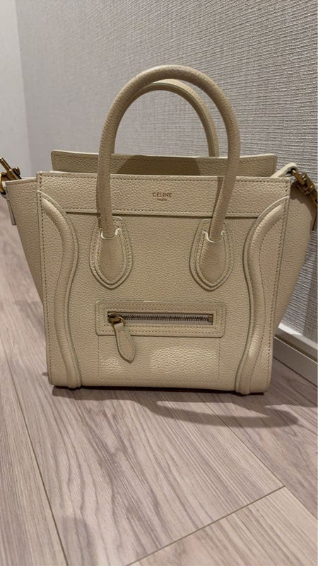 Celine Luggage Nano Handbag Ivory Leather