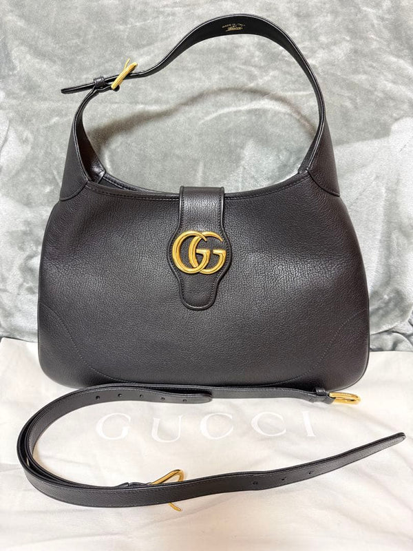 Gucci Jackie Handbag Shoulder Bag Leather Black Gold Hardware