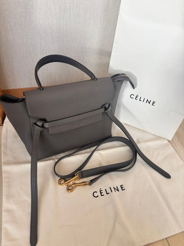 Celine Micro Belt Bag Handbag Calfskin Grey Gold Hardware